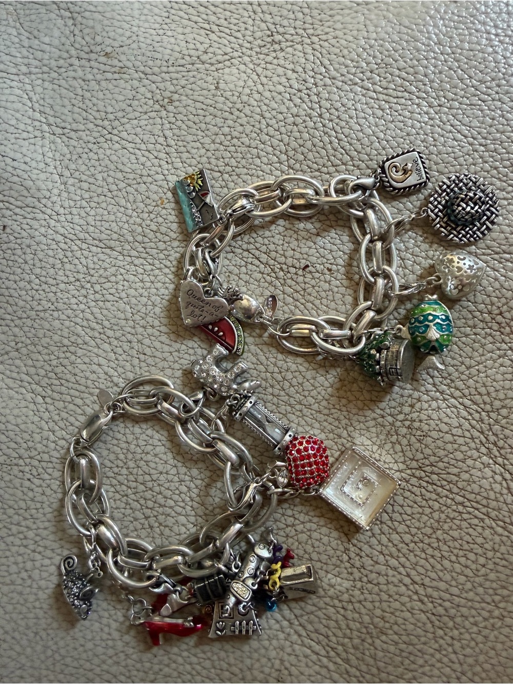 Chicos Silver Tone Multi-Charm Bracelets With Many Charms Like New